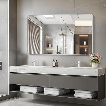 48x30 Inch Silver Bathroom Mirror, Metal Framed Silver Rectangle Mirrors - Image 3