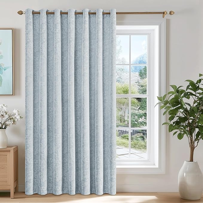 Beauoop Blue Floral Jacquard Blackout Curtains 84 Inches Long by Beauoop