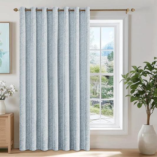 Beauoop Blue Floral Jacquard Blackout Curtains 84 Inches Long by Beauoop