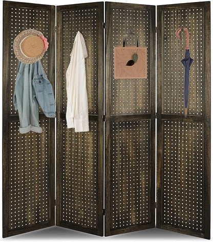 ECOMEX 4 Panel Room Divider, 5.6Ft Pegboard Display Wooden Room Divider Folding by ECOMEX