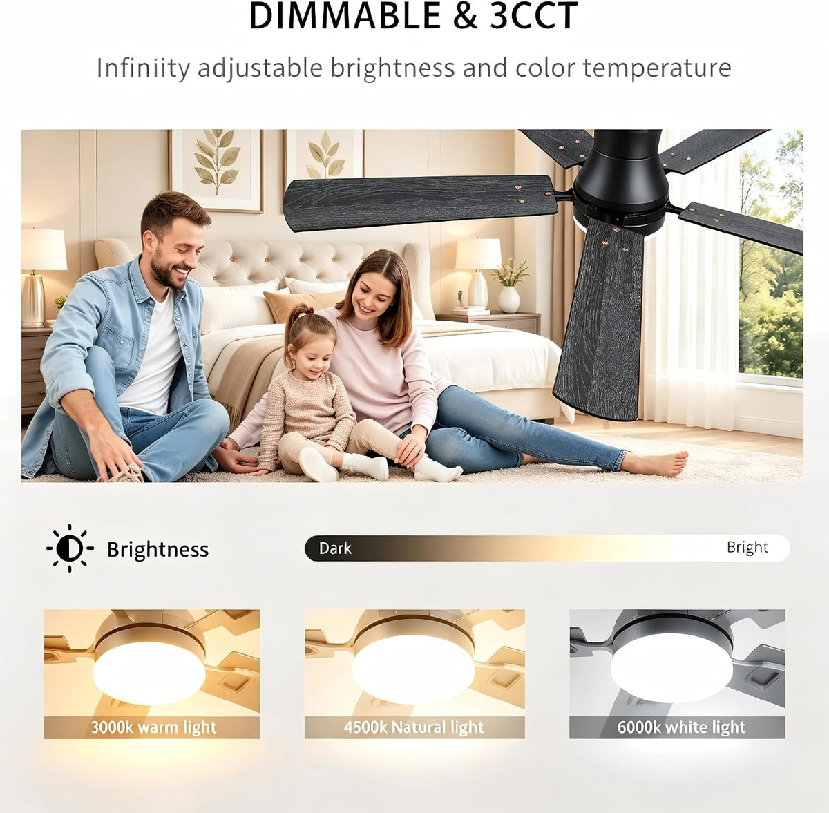 KNUN Ceiling Fans with Lights,52 Inch Low Profile Ceiling Fan with Light and ...