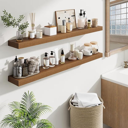Fun Memories Floating Shelves 48 Inch, Extra Large Wood Shelf Set of 2 - Image 2