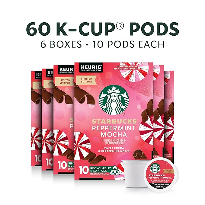 Starbucks K-Cup Coffee Pods, Peppermint Mocha Naturally Flavored Coffee - Image 2