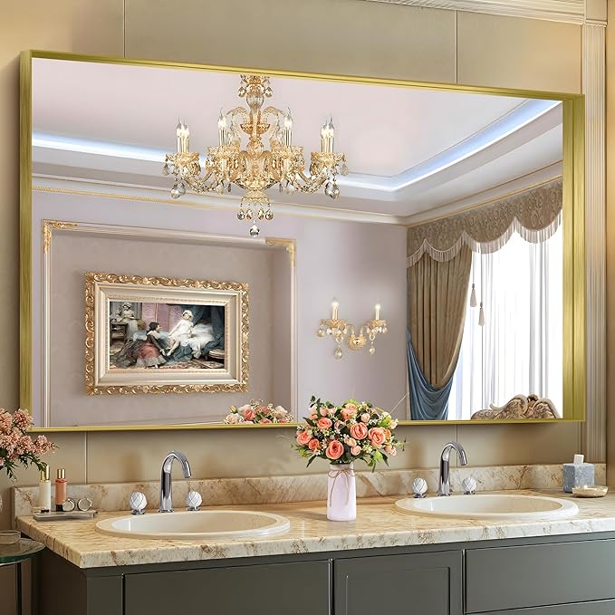 CIRCUMI Gold Bathroom Mirror, Brushed Finish, Tempered Glass, Large Mirror by CIRCUMIMirror