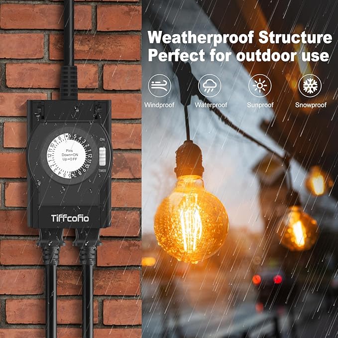 Outdoor Timer Outlet Waterproof, 24 Hour Mechanical Light Timer Outdoor - Image 3