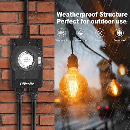 Outdoor Timer Outlet Waterproof, 24 Hour Mechanical Light Timer Outdoor - Image 3