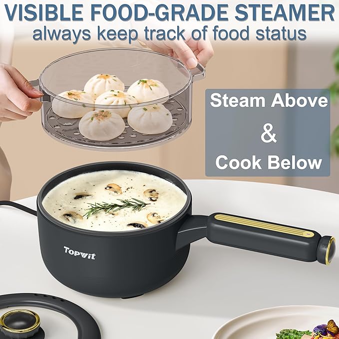 TOPWIT Hot Pot Electric with Steamer, 2L Multifunctional Electric Cooker - Image 2