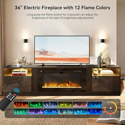 YISUFO 80” TV Stand with 36” Electric Fireplace, Large Modern Media - Image 4