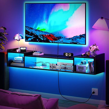 70.9"W Floating TV Stand with LED Lights & Power Outlets - Image 3