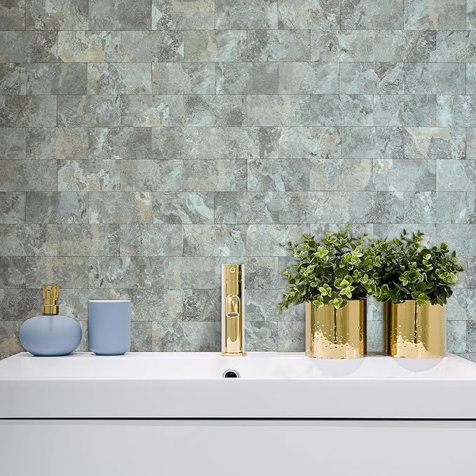 AULIGET 4-Piece Faux Stone Peel and Stick Backsplash Wall Tiles, Laundry Room - Image 6