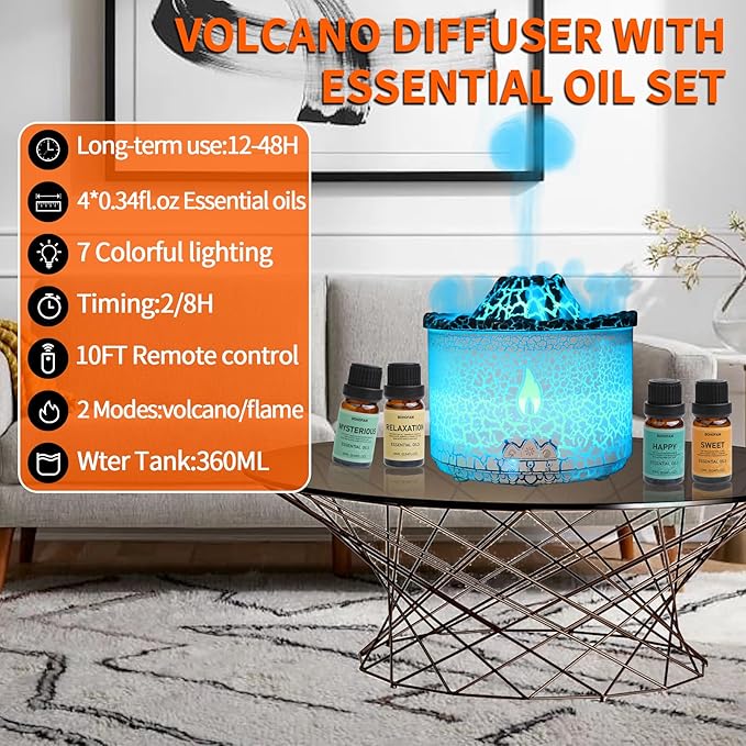 BOHOFAM Essential Oil Diffuser 360ML, Volcano and Flame Diffuser/Humidifier 2 - Image 5