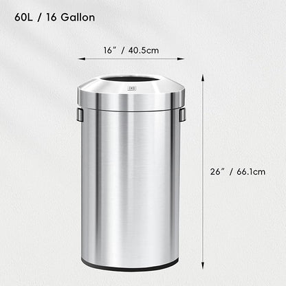 EKO 16-Gallon Round Stainless Steel Open Top Trash Can, Large Commercial Waste - Image 4