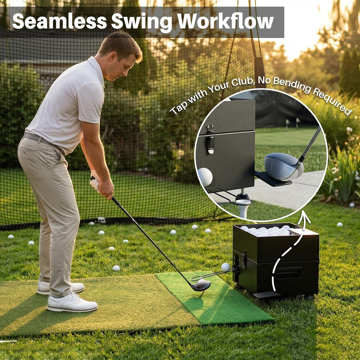 range reload golf ball dispenser, automatic golf ball, side view