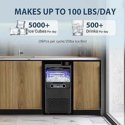Commercial Ice Maker Machine 100 Lbs/24H, 36 Ice Cubes in 9-15 Mins, Dual Water - Image 8