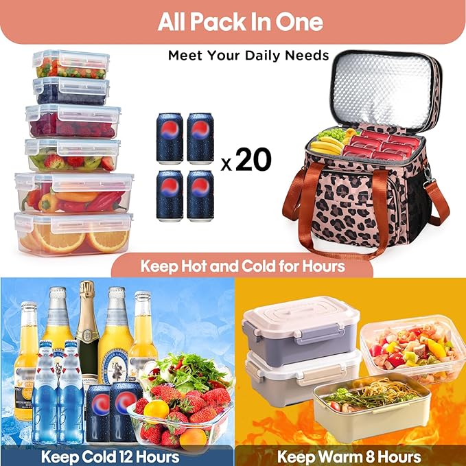 GLENKEY Expandable Insulated Lunch Box, Double Deck Lightweight Large Lunch Bag - Image 5