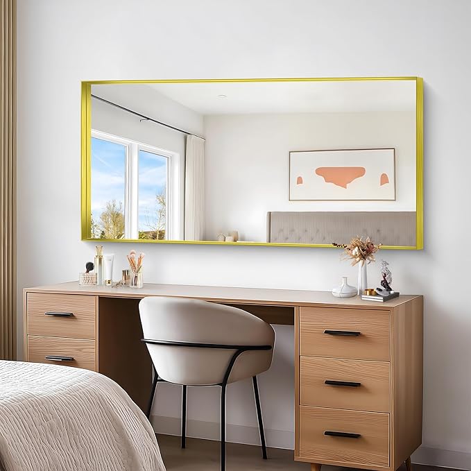 Gold Bathroom Mirror, 30x60 Inch Rectangular Deep Frame Mirror, Large Wall - Image 6