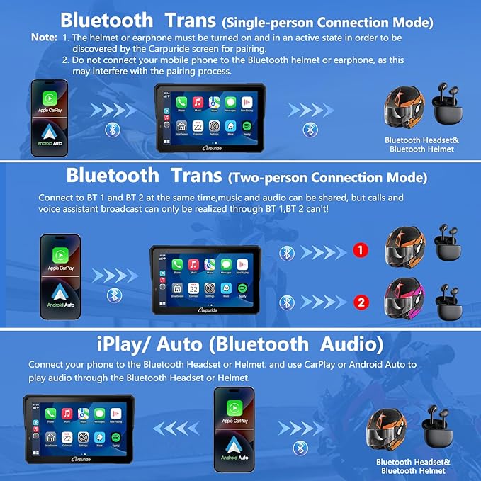 CARPURIDE W702BS PRO for BMW Motorcycle CarPlay & Android Auto Dual Bluetooth - Image 4