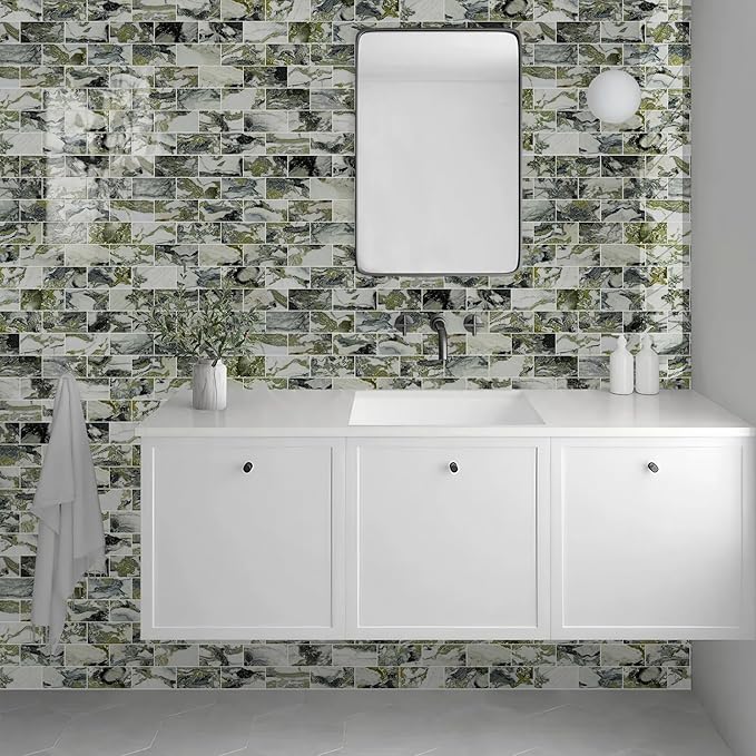 Vamos Tile 100-Piece Glossy Ice Green Peel and Stick Backsplash Tile, Stick on - Image 5