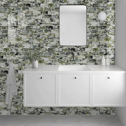 Vamos Tile 100-Piece Glossy Ice Green Peel and Stick Backsplash Tile, Stick on - Image 5