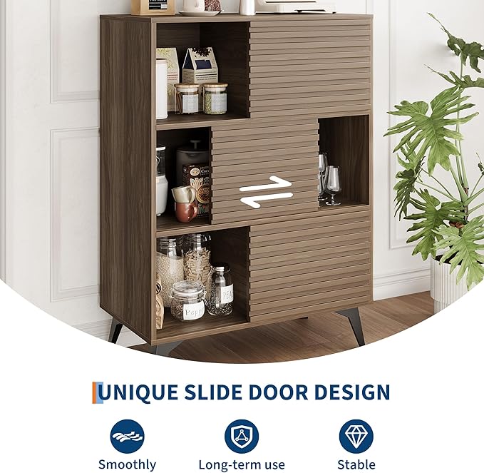 IDEALHOUSE Fluted Cabinet with Sliding Doors, Modern Wooden Storage Cabinet - Image 6
