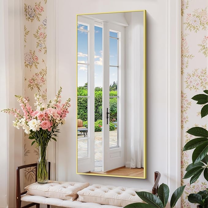 Gold Bathroom Mirror for Wall, 20x48 Inch Rectangle Mirror by Welcometocofeny