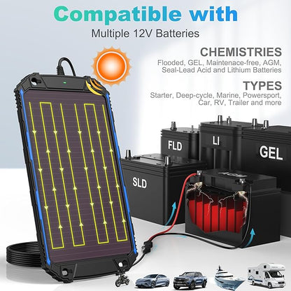 SUNER POWER Waterproof 5W 12V Solar Battery Charger & Maintainer Pro, Built-in - Image 3