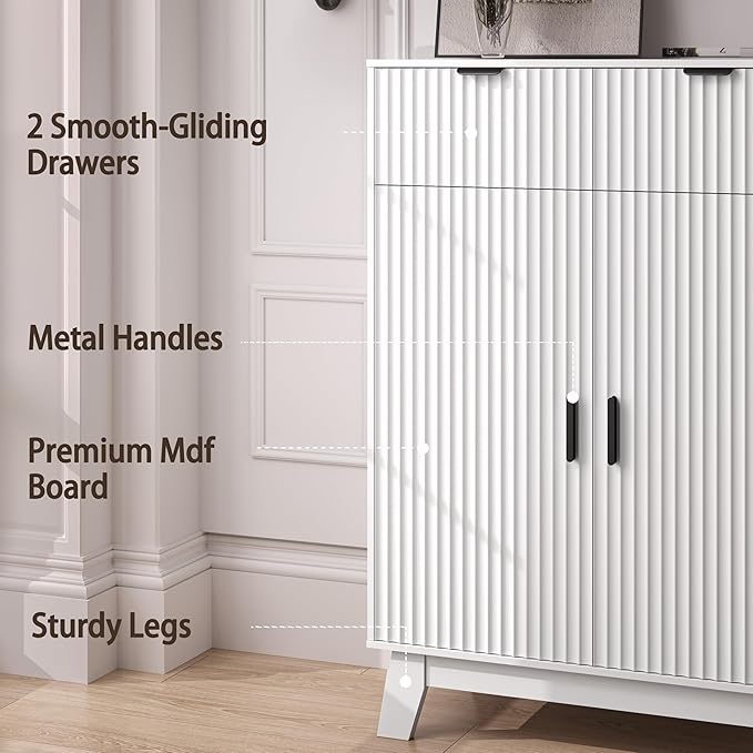 Fluted Shoe Cabinet, 4-Tier Mid Century Modern Narrow Shoe Storage Cabinet - Image 5