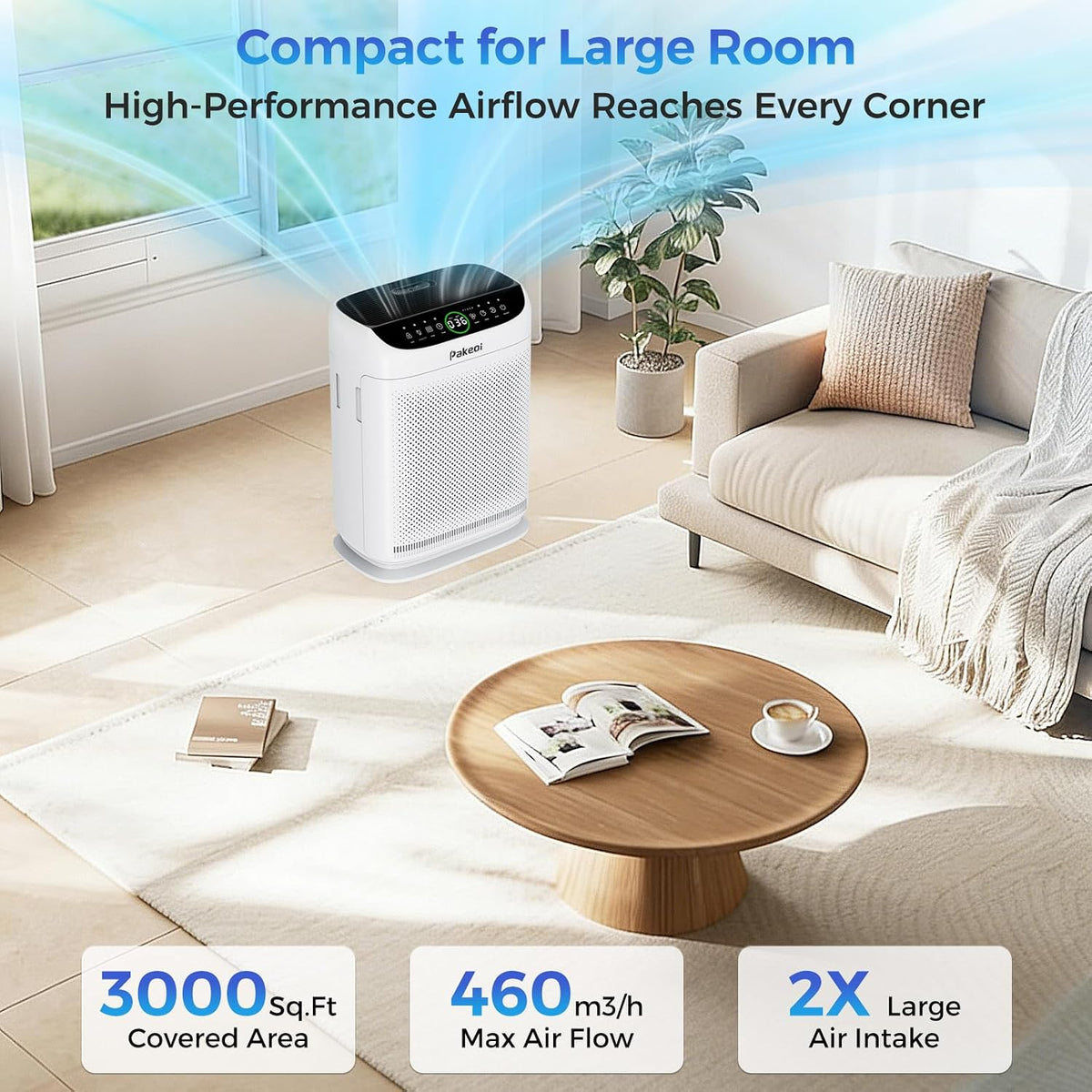 Air Purifiers for Home Large Room Up to 3000 Ft² With Double Air Intake,PAKEO...