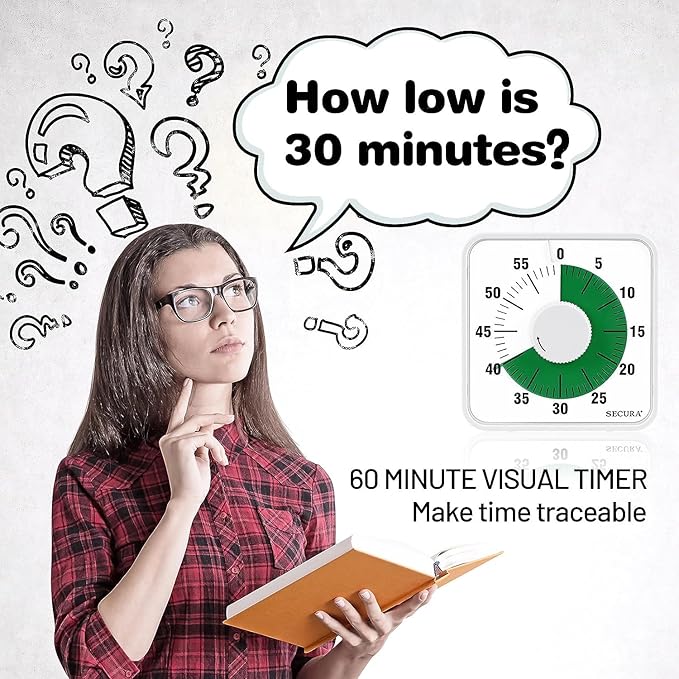 Secura 7.5 Inch Visual Timer, 60 Minute Oversize Visual Countdown Timer - Image 2