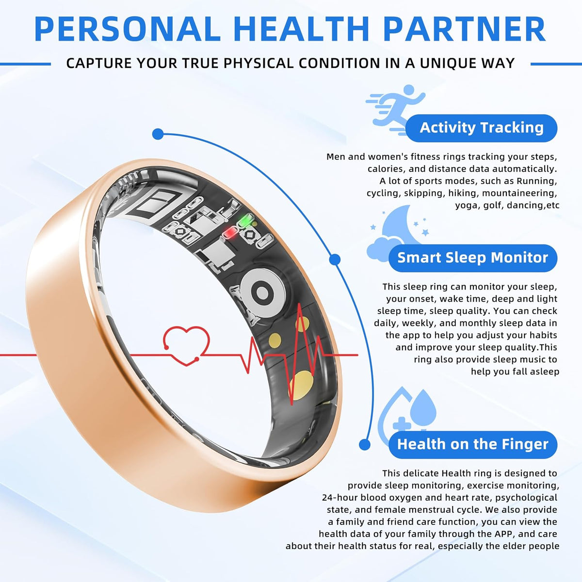 smart ring | no subscription fitness & health shown in use