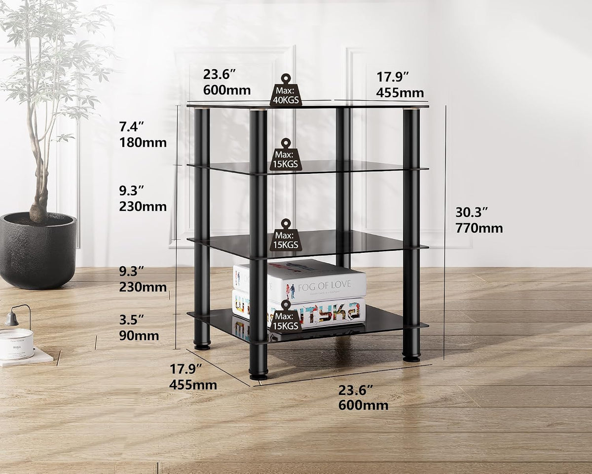 fitueyes 4-tier av component media stand audio rack, side view