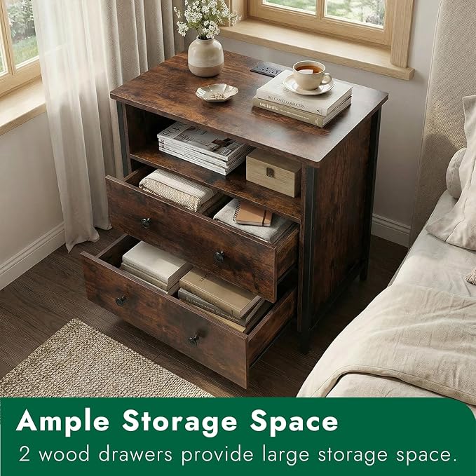 Tykacna 27 Inch Wide Night Stand, Large Wood Night Stand - Image 7