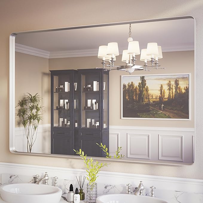 ISKM Large Sliver Metal Framed Bathroom Mirror by ISKM-IStillKeepMovin