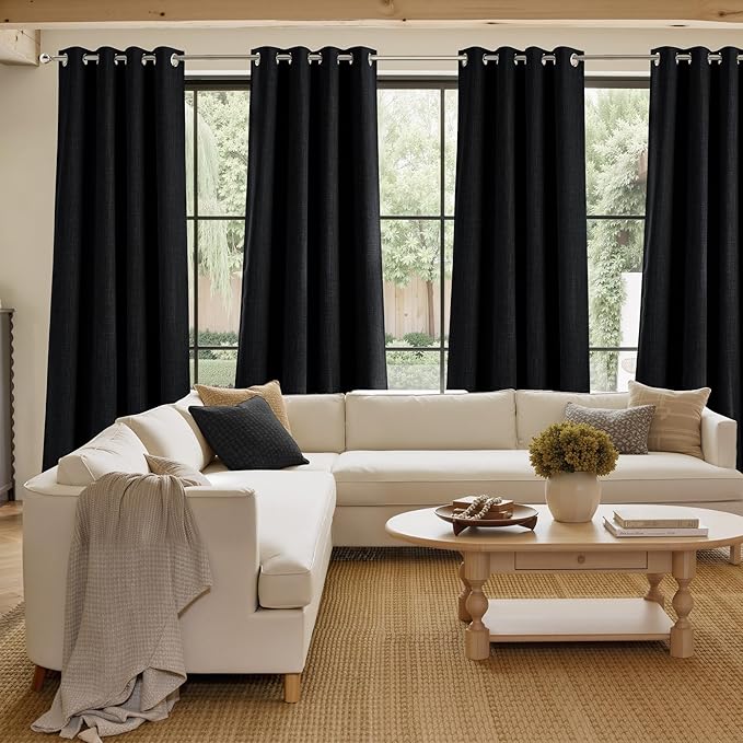 NICETOWN Black Faux Linen Room Darkening Rod Pocket Curtains 63 inch Length - Image 4