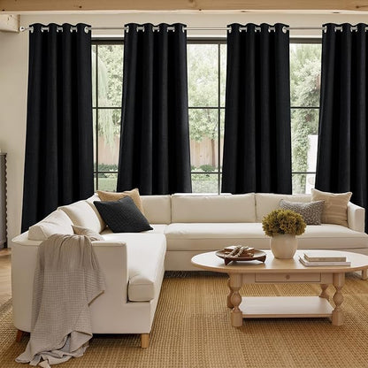 NICETOWN Black Faux Linen Room Darkening Rod Pocket Curtains 63 inch Length - Image 4