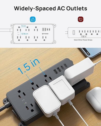 TROND Power Strip Surge Protector, 7 Widely-Spaced Outlets, 2 USB-A & 2 USB-C - Image 2
