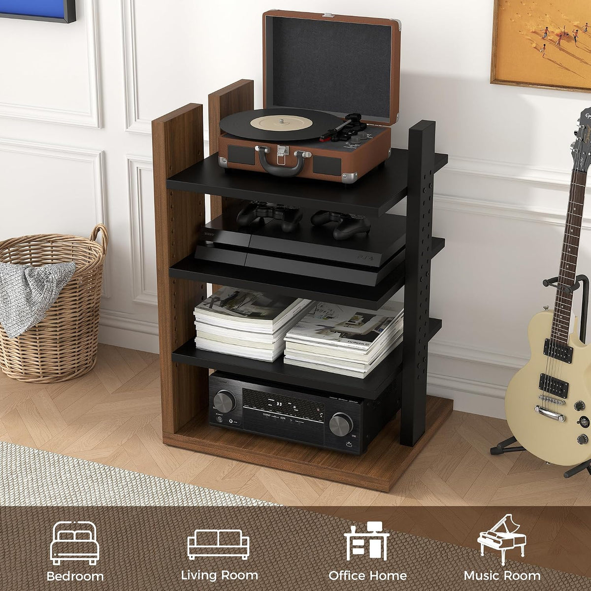 space-saving corner audio rack, 4-tier stereo cabinet media, package contents