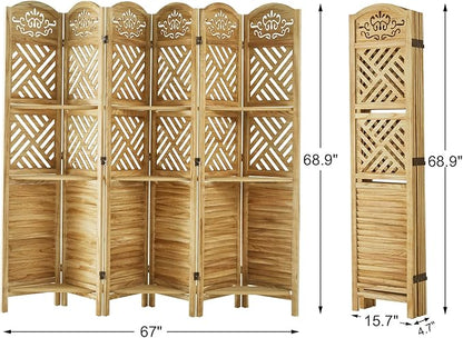 Svimi Room Divider with Shelves, 68.9inch Wood Carved and Louvered Wall Divider - Image 4