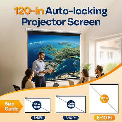 VIVOHOME 120 Inch 1:1 Pull Down Projector Screen, HD 4K Retractable Movie Screen - Image 2