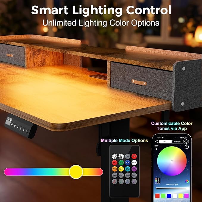 Electric Standing Desk with Drawers, 63 Inch Height Adjustable Desk with Power - Image 8
