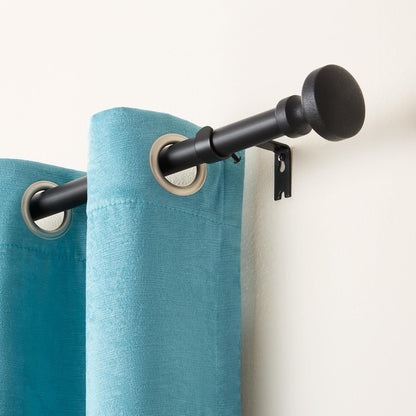 TOWN & COUNTRY EVERYDAY Modern Rounded Cap Single Indoor Curtain Rod and Finial Set, Easy Install Wall Mount, Matte Black, Adjustable 36”-72”