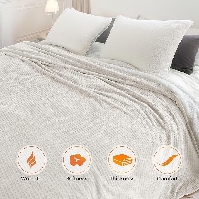 Electric Blanket King Waffle, 90x100 Inches, Dual Controllers, Sherpa Fleece - Image 4