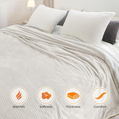 Electric Blanket King Waffle, 90x100 Inches, Dual Controllers, Sherpa Fleece - Image 4