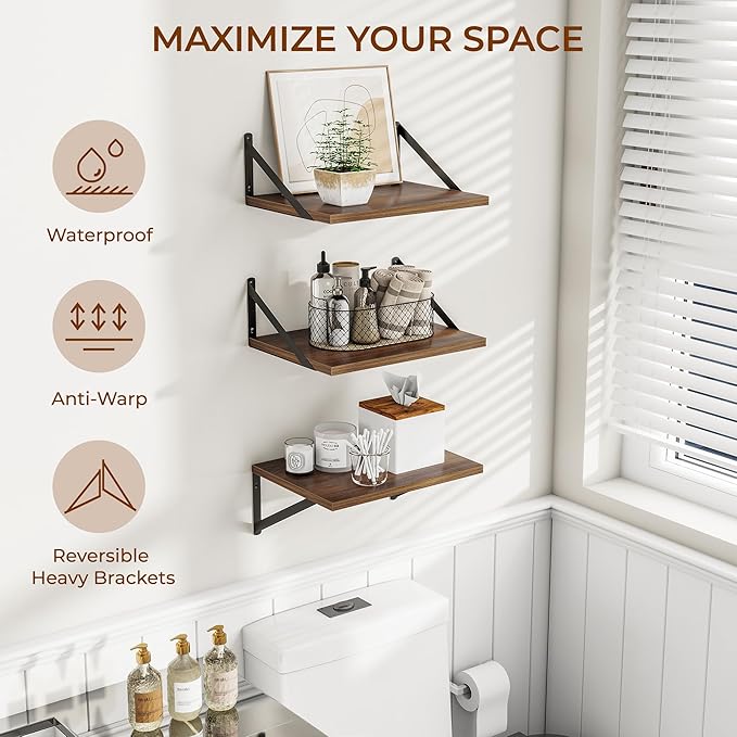 Heimlove Deep Floating Shelves for Wall, 12 Inch Deep Floating Shelves Set of 3 - Image 4
