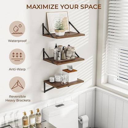 Heimlove Deep Floating Shelves for Wall, 12 Inch Deep Floating Shelves Set of 3 - Image 4