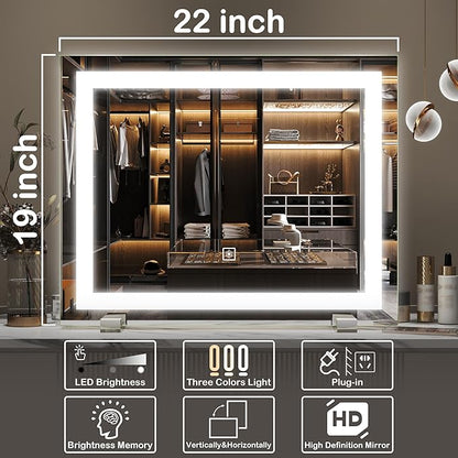 FENNIO Vanity Mirror with Lights，20"x23" Lighted Makeup Mirror, Large Makeup - Image 3