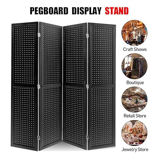 Babion 4 Panel Pegboard Display, Peg Board Room Divider Freestanding Folding - Image 5