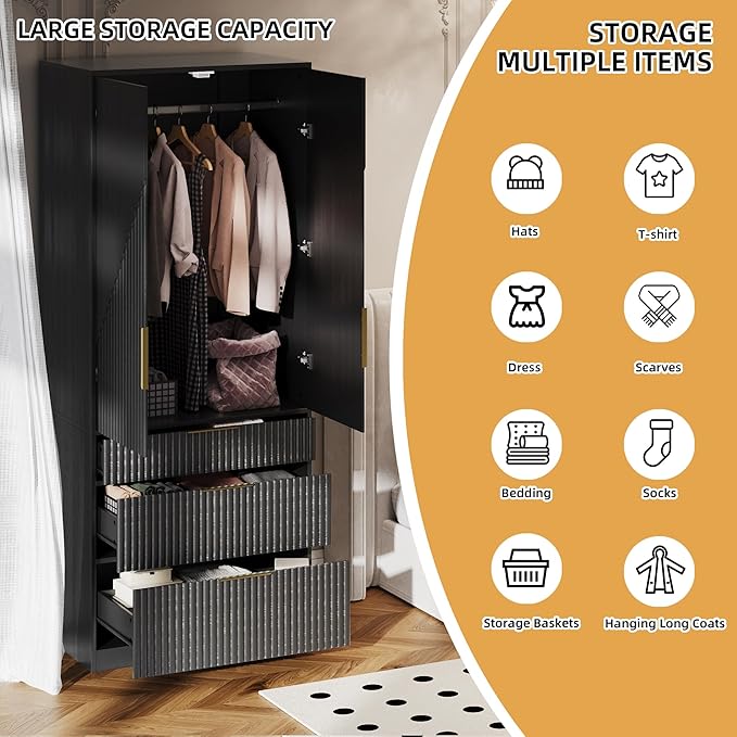 71.7" Wardrobe Armoire Wooden Closet - Image 6