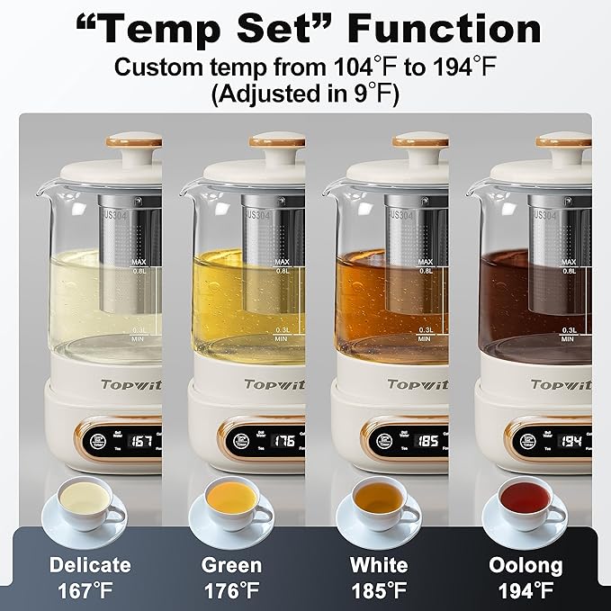 Topwit Electric Tea Kettle, 11 Temperature Control & 4 Presets Glass Kettle - Image 3