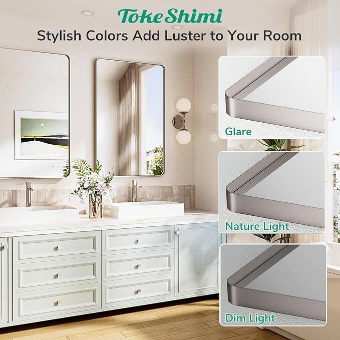 TokeShimi 42x36 Brushed Nickel Bathroom Mirror - Image 6